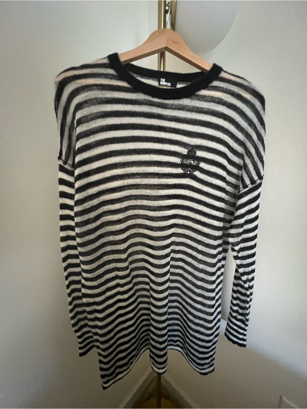 The Kooples Black and Cream Striped Crewneck Sweater